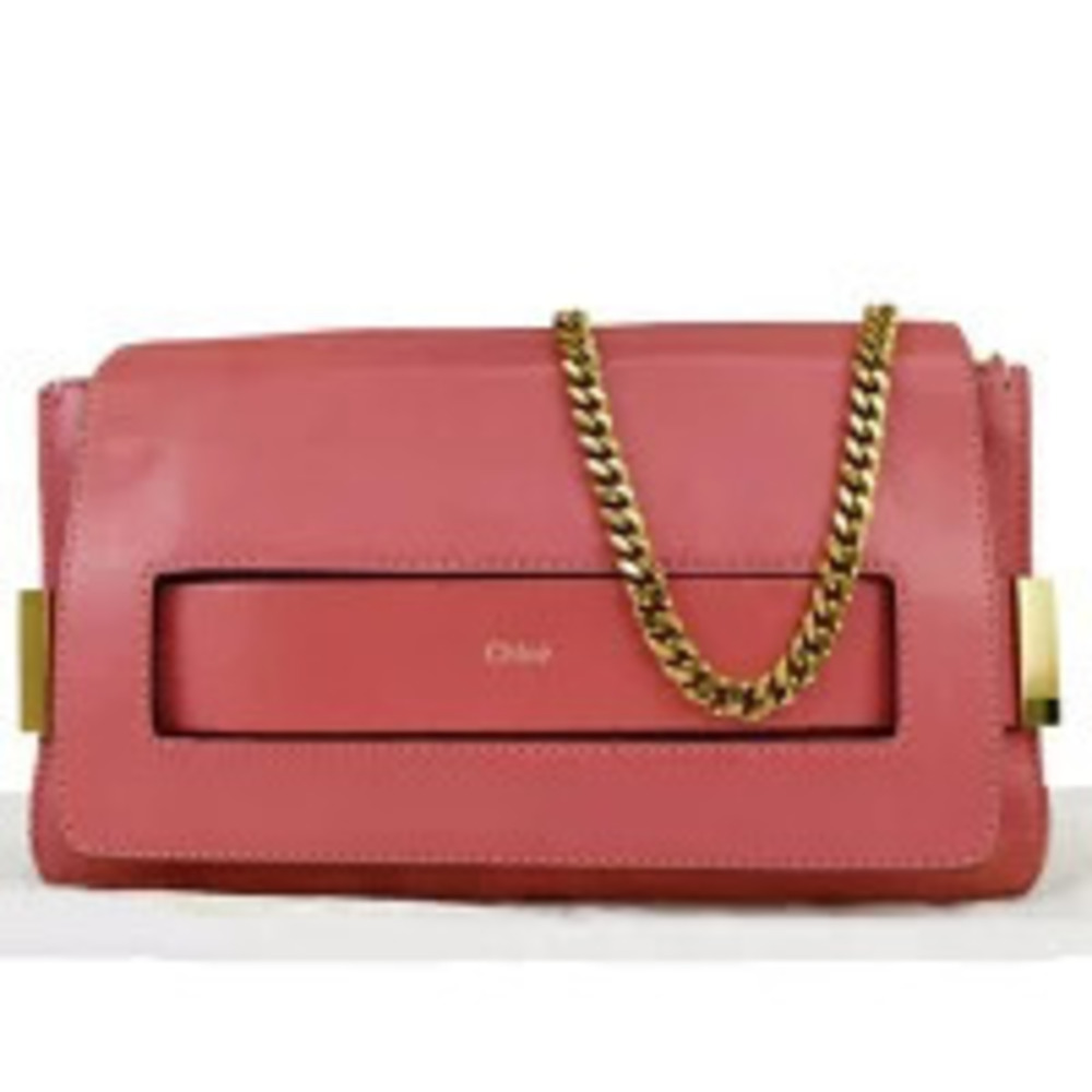 Chloe Elle Chain Shoulder Bag Clutch Pink Leather